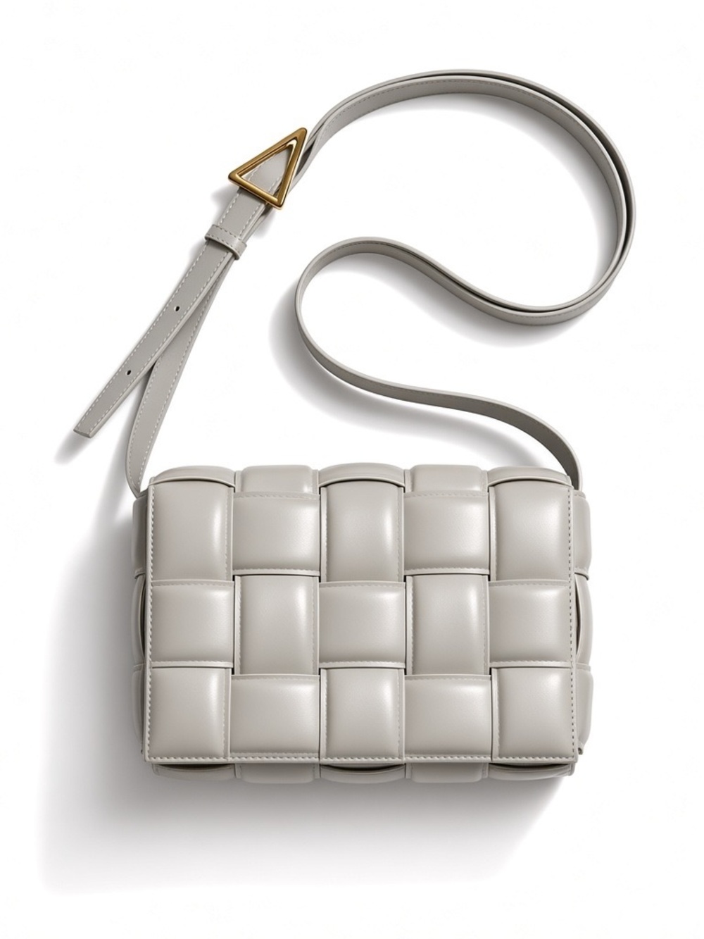 Tiffany & Fred Paris Genuine Woven Leather Padded Crossbody Bag Grey Like New
